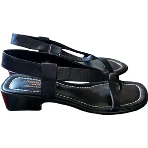 Donald J. Pliner Black Block Heel Thong Slip On Sandals Size 5.5